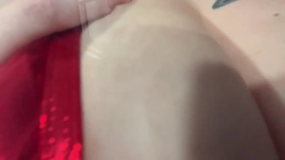 Licking the shower glass and toying with a cock