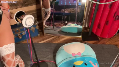 Handcuffed brunette licking 3dio ears