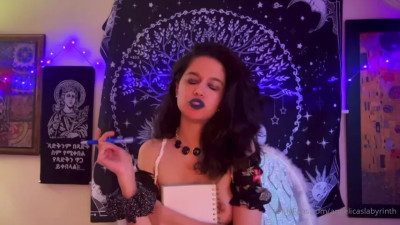 Afterlife check-in with a dark topless angel