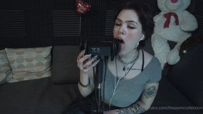 Slowly undressing with mouth sounds from ear to ear