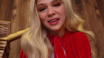 Blonde red little riding hood rides wolve’s cock