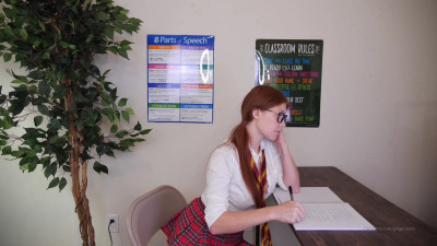 Schoolgirl earning an A with her mouth and pussy