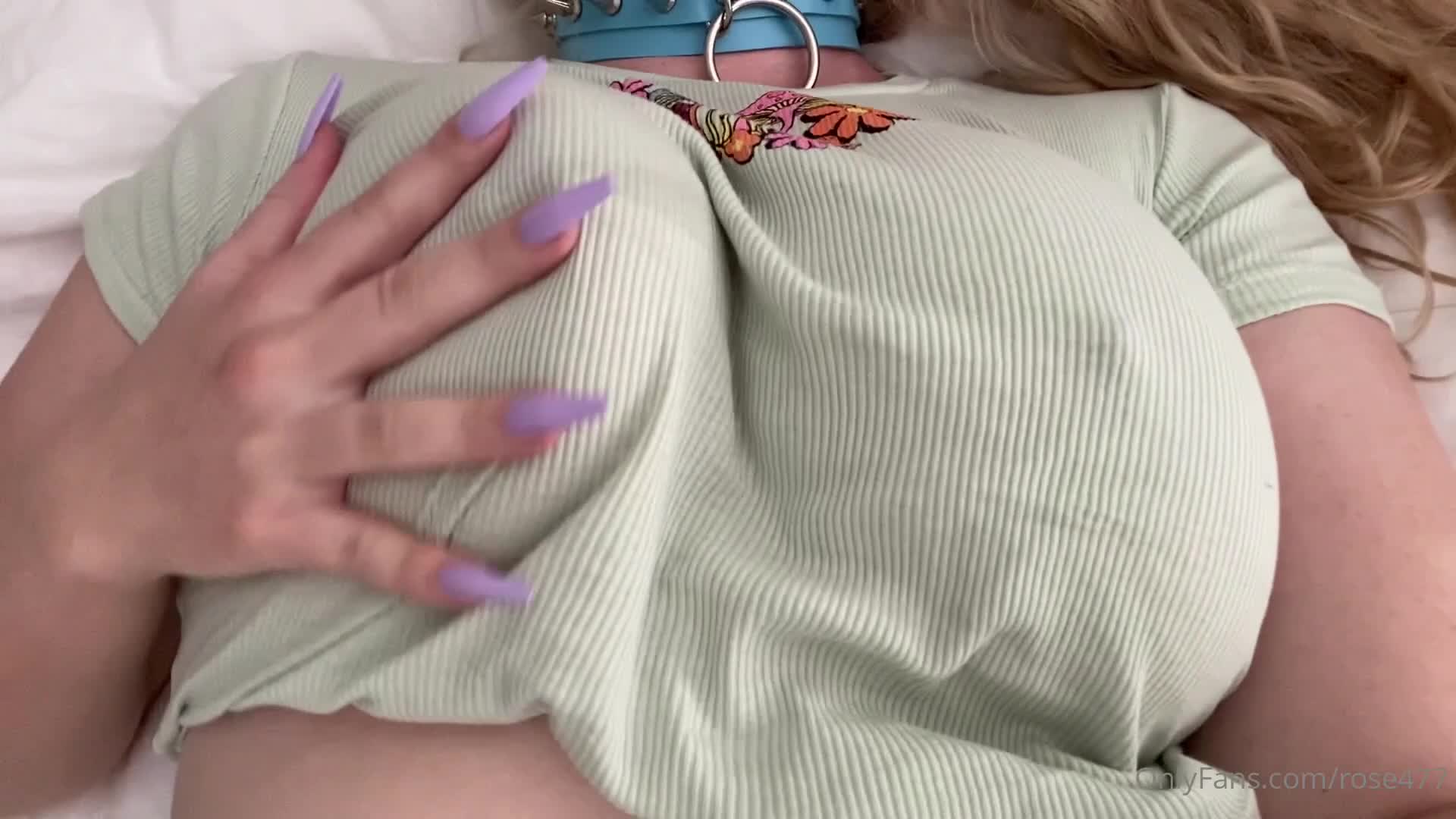 Rose ASMR - braless boob play and then dildo titfuck over bra