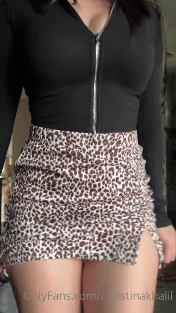 Christina Khalil Leopard Mini Skirt Thong Teases