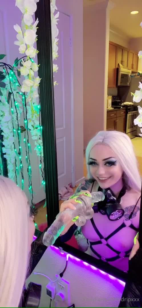Bassdrip's Mirror Dildo Masturbation & BJ - Blowjob - Masturbation - Solo - Pussy - Teasing - Pussy Rubbing - Goth - Orgasm - Teen - Cute