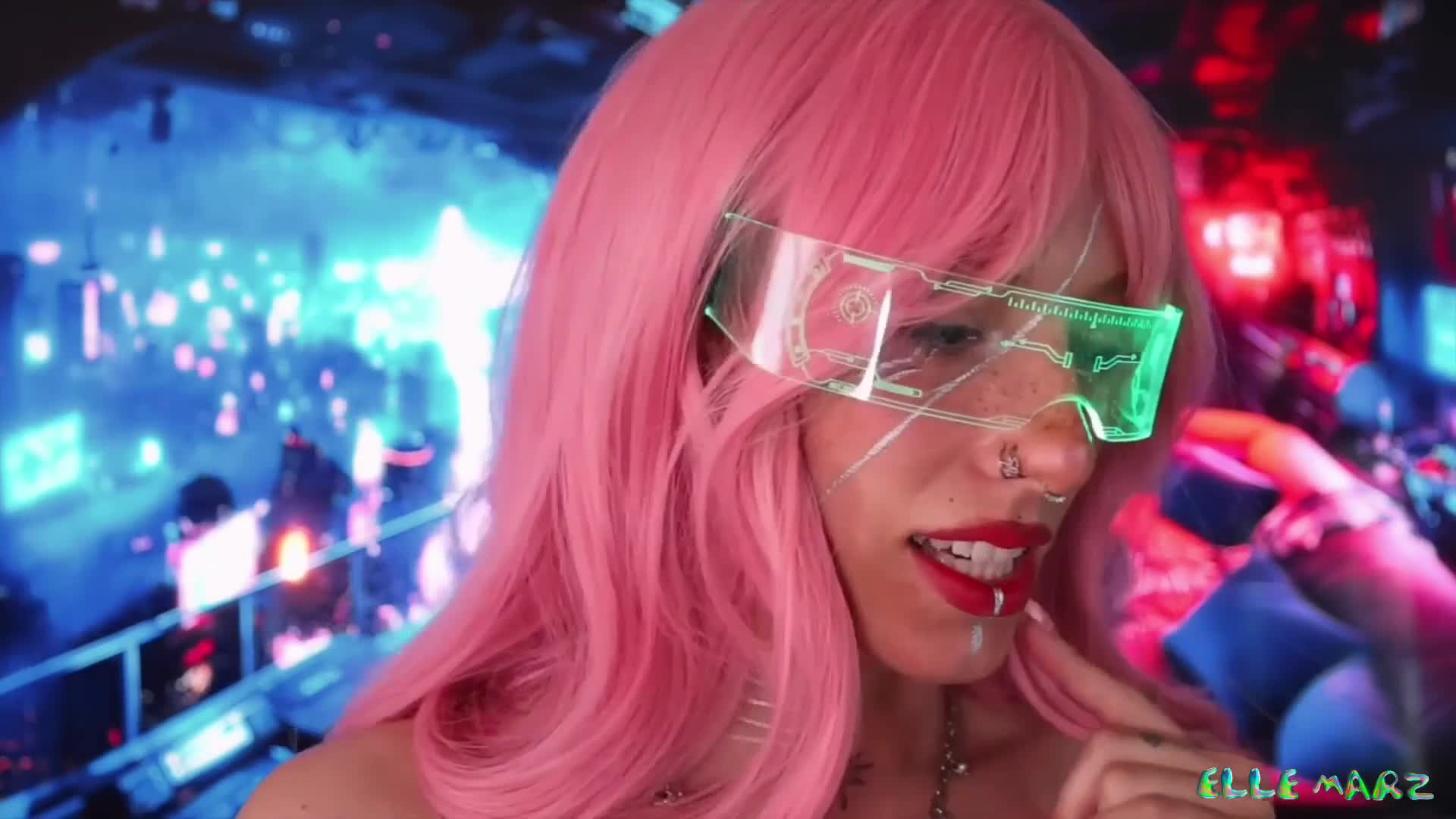Elle Marz's Cyberpunk Sex Fantasy - Masturbation - Feet - Small Tits - Nose Piercing - Pink Hair - Footjob - Dildo Riding - Creampie - Fake Cum - Dildo