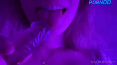Horny and upclose dildo licking from a blonde