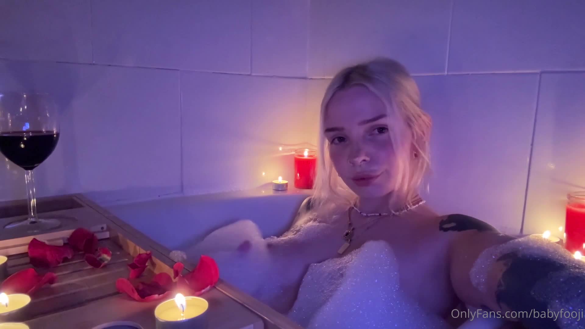 BabyFooji Seduces In A Bubble Bath For A JOI - Seduction - JOI - Bath - Tattoos - Bubble Bath - Blonde - Boob Massage - Pierced Nipples - Foam Play - Soaping